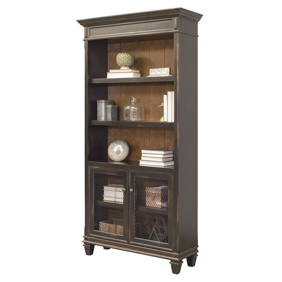 Hartford Wood Bookcase With Doors Storage Cabinet Office Shelves Black