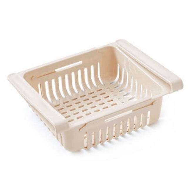 Nvzi Retractable Drawer Refrigerator Storage Box Food Preservation Sorting Storage Box Refrigerator Shelf Plastic Storage Box for Refrigerator Shelves Under 0.5 Inches - Apricot