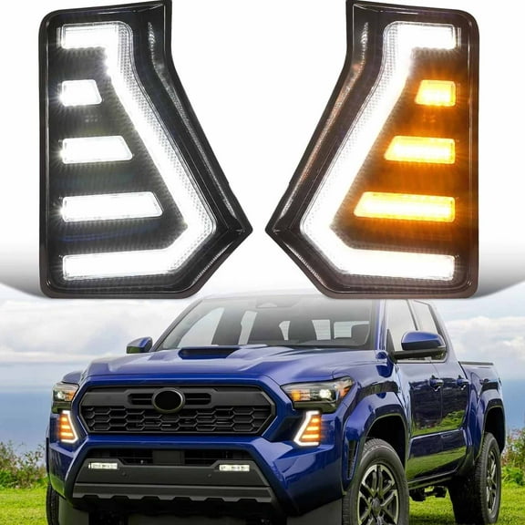LED DRL Fog Lights for 2024-2025 Toyota Tacoma with White/Amber Sequential Turn Signal - SAE/DOT Certified Plug & Play Direct Replacement