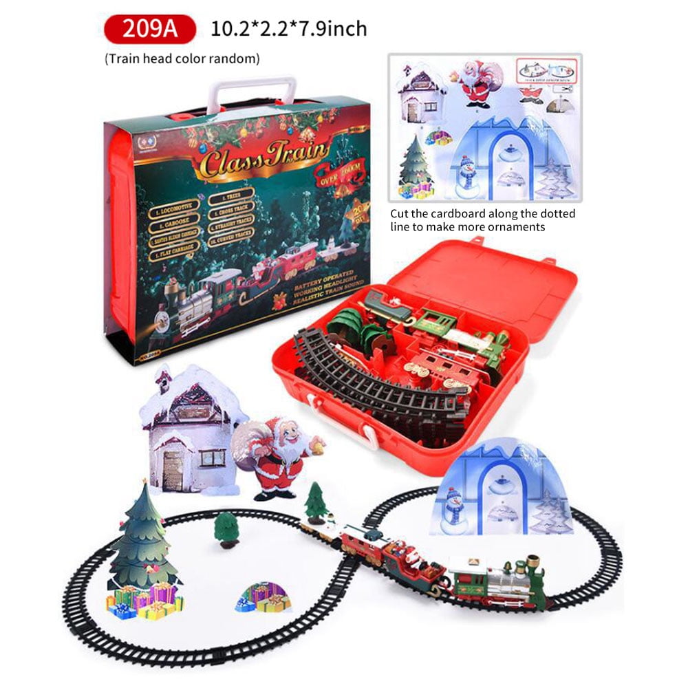 Klzo Christmas Tree Santa Claus Electric Train Rail Car Toy Set Battery