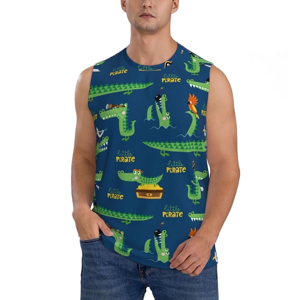 Fotbe Little Pirate Crocodile Men's Camiseta sin Mangas Estampada para Hombres, Playera Casual para Gimnasio, Entrenamiento, Playa-3X-Large