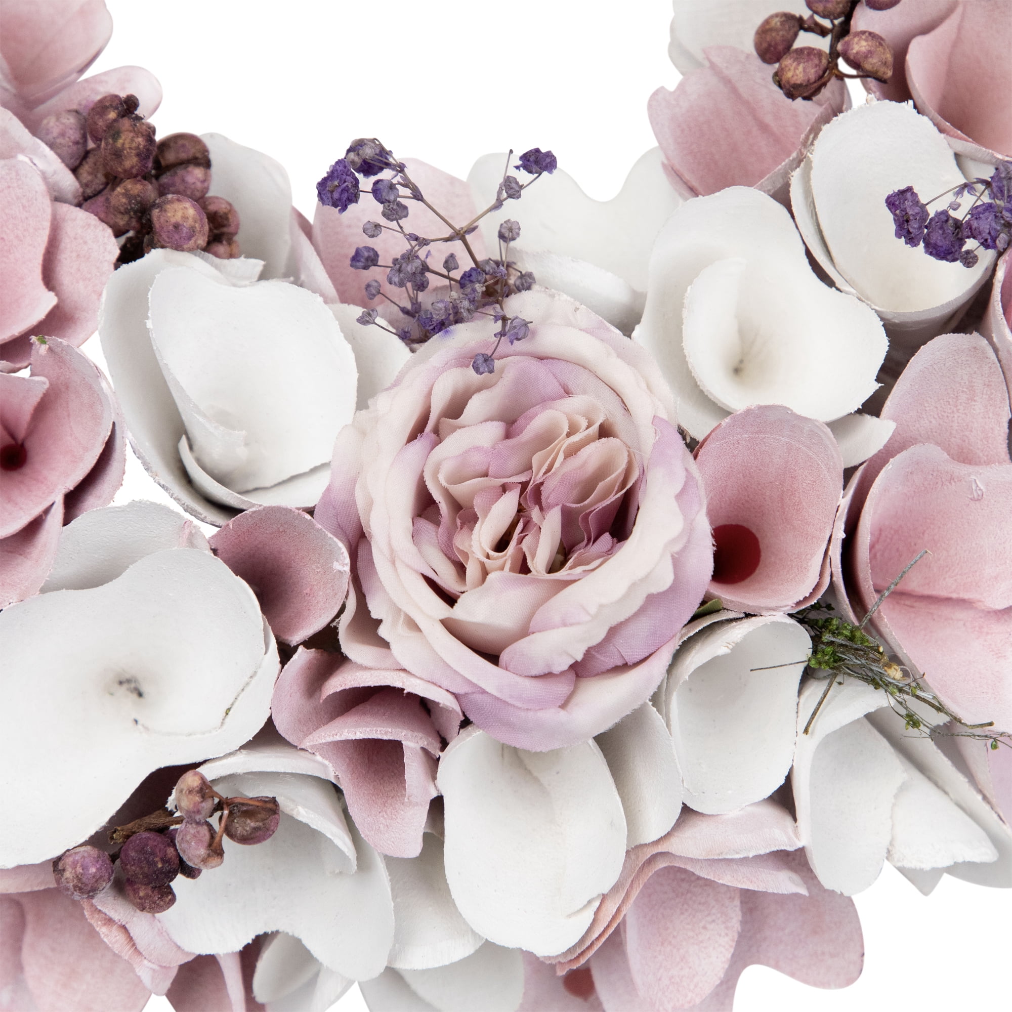 Northlight Wooden Floral Artificial Spring Wreath with Berries - 13.5" - Pink and White