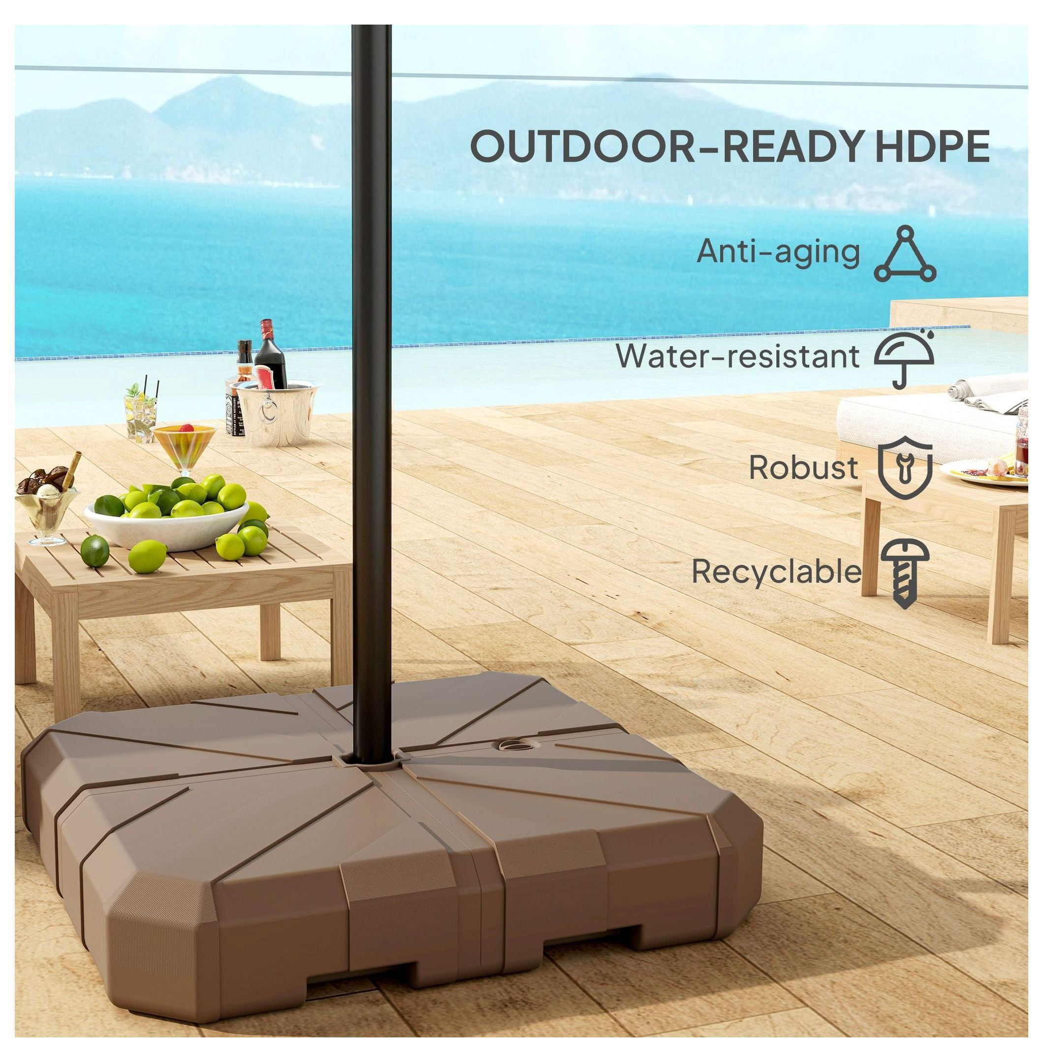 Offset Patio Umbrella Base - Heavy Duty 143lbs Fillable Stand for Garden, Poolside - 2.4" Pole - Brown