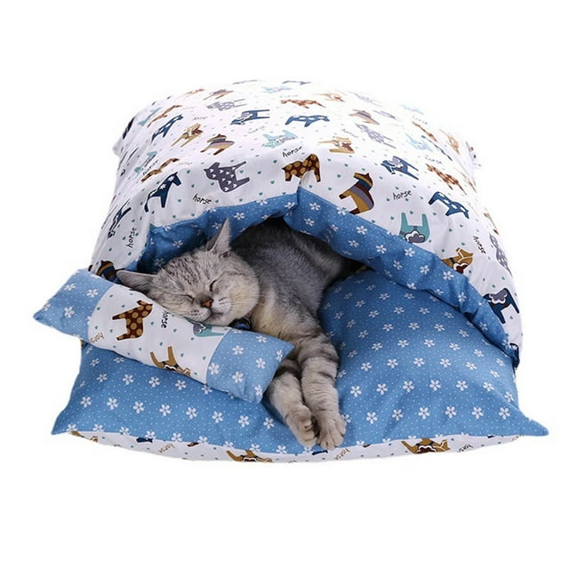 Transemion Lit-Nid pour Chat en Polyester Autochauffant Variété de Styles pour s'Adapter à Tout Décor Sac de Couchage pour Chat Semi-Fermé Bleu G