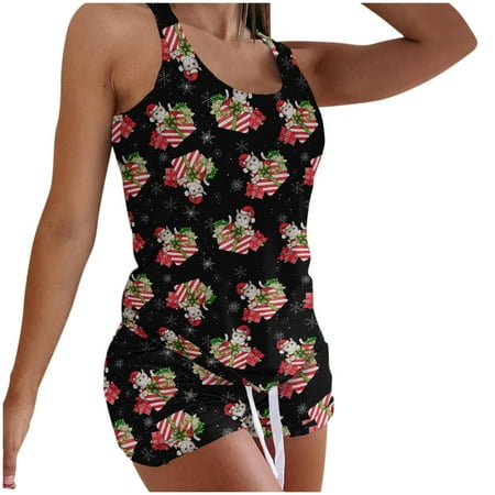 

Knosfe Women Christmas Pajamas Set Cami Shorts Set Two Piece Pjs XXL