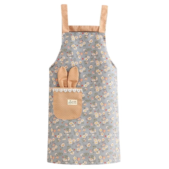 Clearance Under $2.4, 1 Pack Women's Canvas Apron with Pocket, Rabbit Ear Adjustable Kitchen Apron, Oil-Proof Cooking Baking Apron