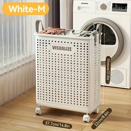 12/17/20Gal Large Foldable Laundry Basket with Wheels - Faux Leather Hamper, Hand Washable Storage Bin for Bathroom Bedroom, Multiple Sizes Available