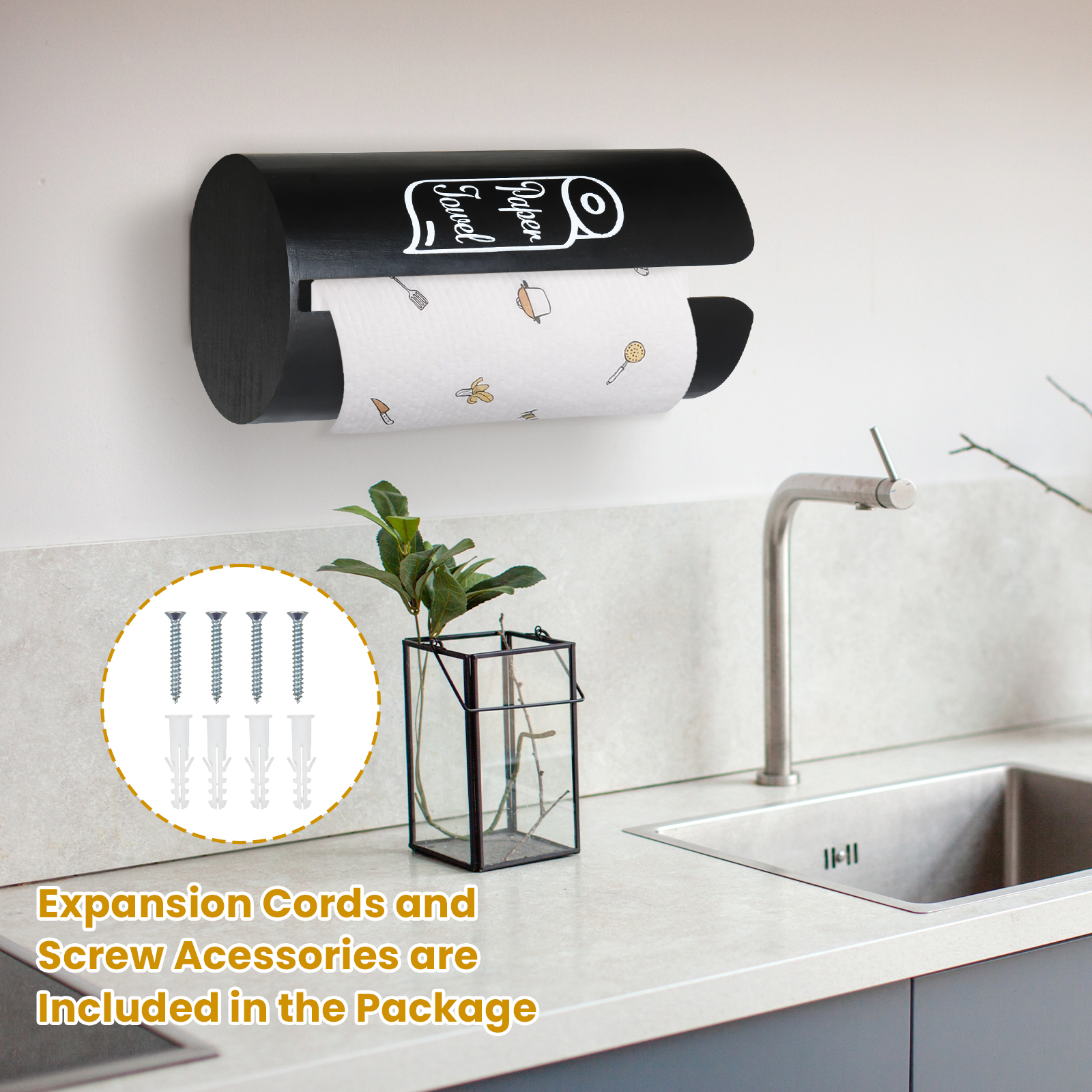 Paper Towel Holder Countertop, Farmhouse Paper Towel Stand for Kitchen, Wood Paper Towel Roll Holder for Kitchen Countertops, Bathroom, Bars & Dining Tables, Rustic Kitchen Decor and Accessories