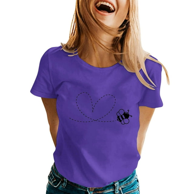 TSADFHJI Womens Shirts Xxl Womens Spring Printed Short Sleeve O Neck T Shirt Top