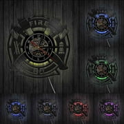 Fire & Rescue Fire Dept Sign Decoration Wall Clock Firefighter Vinyl Record Wall Clock Man Cave Firemen Decorative Clock Watch