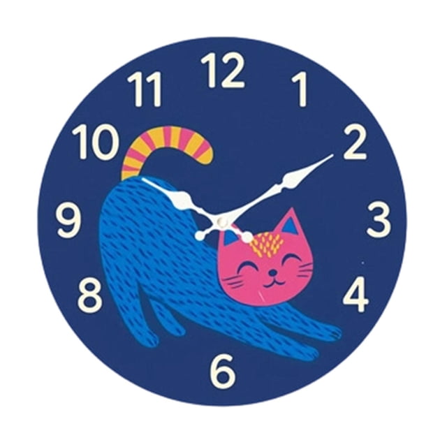 Reloj de pared de , reloj colgante de madera, silencioso, con números arábigos, sin , decoración de pared para bar, aula, sala de fiestas, Gato azul