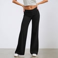 thumbnail image 4 of felwors Fold Over Yoga Pants for Women Low Rise Straight Leg Sweatpants Y2k Solid Color Stretchy Loose Gym Lounge Leggings（Black， L）, 4 of 6