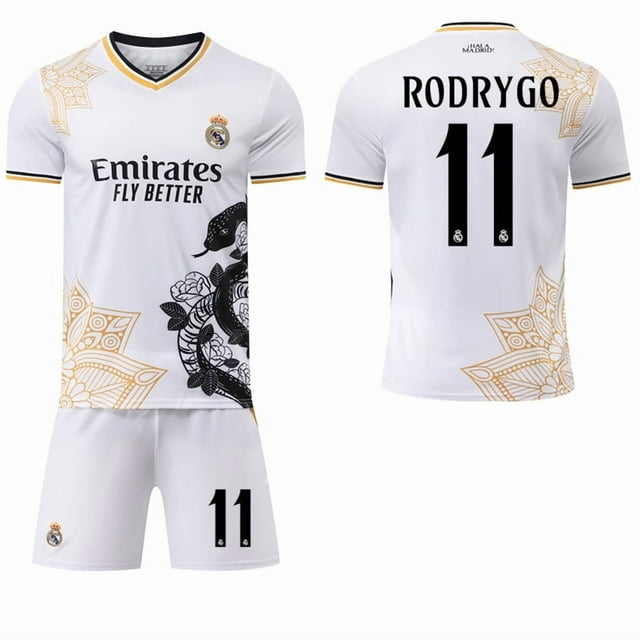 25267 Vinicius 5 Bellingham 9 Mbappe Real Madrid Serpent Blanc Édition Commémorative Spéciale Maillot de Football Ensemble 25 Real Madrid Serpent Blanc No. 11 Sockless SetM