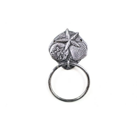 Rustic Silver Cast Iron Shell Sand Dollar Starfish Towel Holder 8
