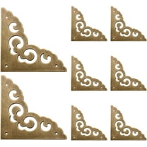 Brass Flat Corners Bracket, 8PCS Decorative Brass Box Corner Protector Metal Floral Right Angle Bracket for Cabinet Door