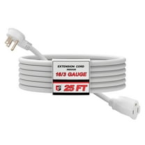EP 25 Ft 16/3 Flat Plug Indoor Extension Cord, White Low Profile Extension Cable