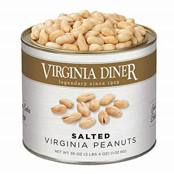 Virginia Diner Natural XL BDF32 Blister Roasted Virginia Peanuts, Heart Healthy, All Natural, 36 Ounce Tin (2.25 Pound Salted)