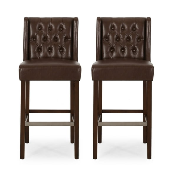 GDF Studio Leeandre Contemporary Upholstered Wingback 30.5 Inch Barstools, Set of 2, Dark Brown and Espresso