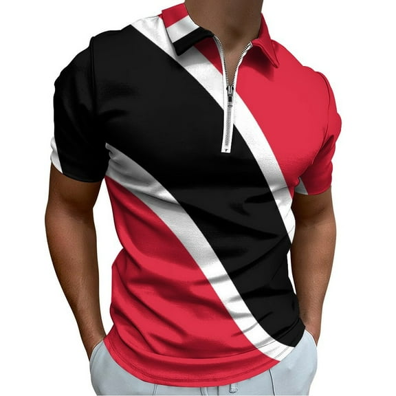 Flag of Trinidad Tobago Men Zipper T-shirt Summer Casual Short Sleeve T-shirt Top