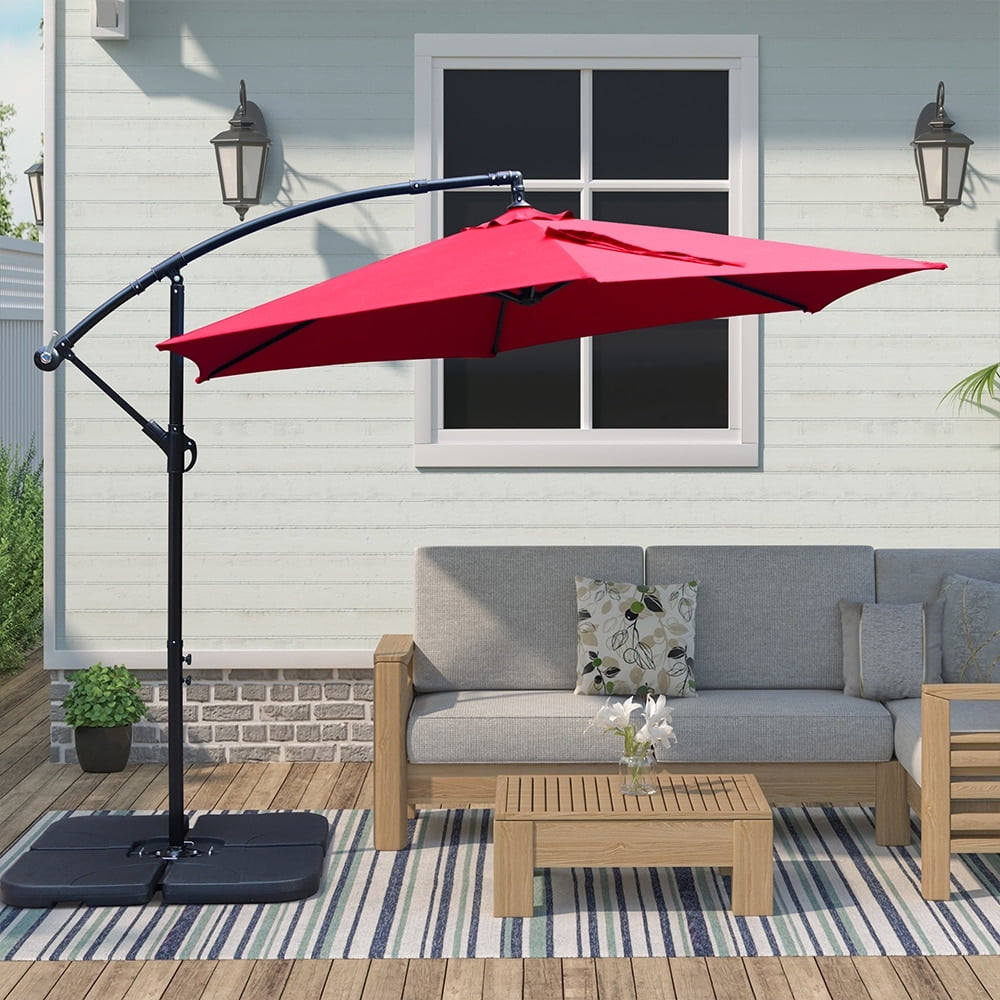 Abble 94.50" Red Hexagon Cantilever Patio Umbrella, Adjustable Height