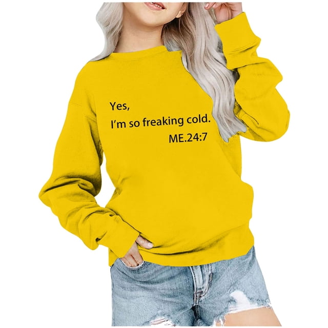 Pull pour Bébé Fille en Solde, Chemise à Manches Longues Imprimée, Col Rond, T-Shirts Courts pour Garçons et Filles de 1 à 12 Ans, Jaune 2T