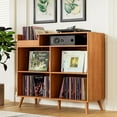 thumbnail image 4 of DIYART 3 Tier Large Record Player Stand with Power Outlet, Vinyl Record Storage Table holds Up to 500 Albums, Mid-Century Turntable Stand, Brown, 4 of 7