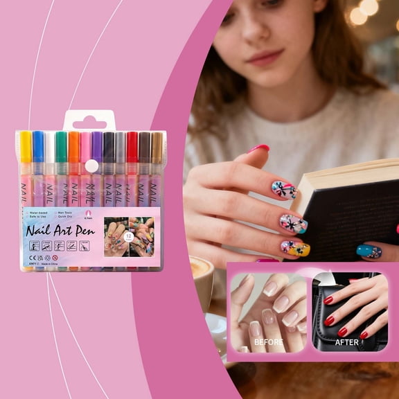 12 Colors Nail Art Pens, Dotting Tools Nail Art for Painting Nails, Acrylic Paint Drawing Painting, Nail Polish Pens Quick Dry for DIY Nail Design, 3D Nail Polish Pens, Easy to Create 3D Nail Art