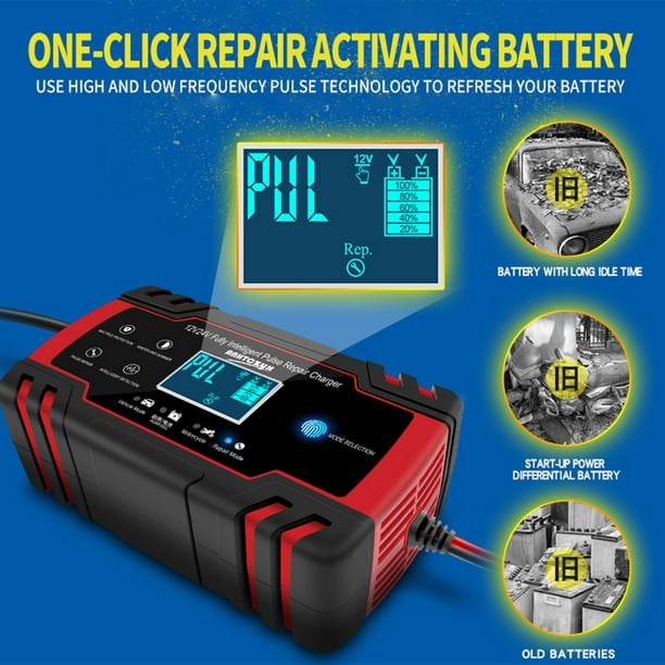 Jinnoda ANHTCzyx 12V/24V 8 Amp Écran Tactile Pulse Réparation Chargeur de  Batterie de Voiture Rouge 