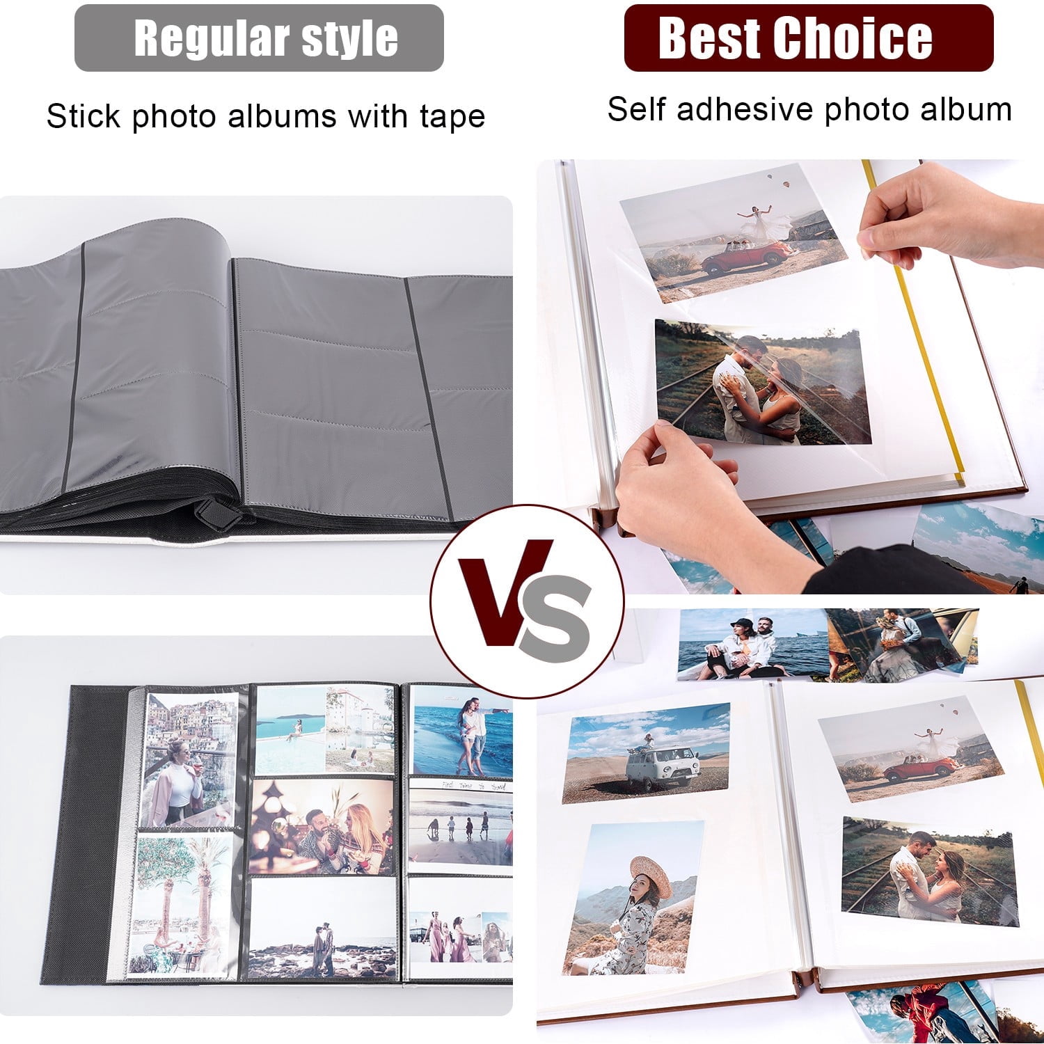 TJT Photo Album for 3x5 4x6 5x7 8x10 Pictures, 40 Pages Leather Large Self Adhesive Pictures Album Birthday Christmas Wedding Anniversary, Brown