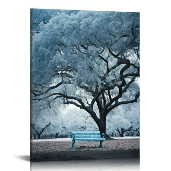 EastSmooth  Canvas Print Wall Art Painting Contemporary Blue Tree In Black And White Style Fall Landscape Picture Modern Giclee Stretched And Framed Artwork