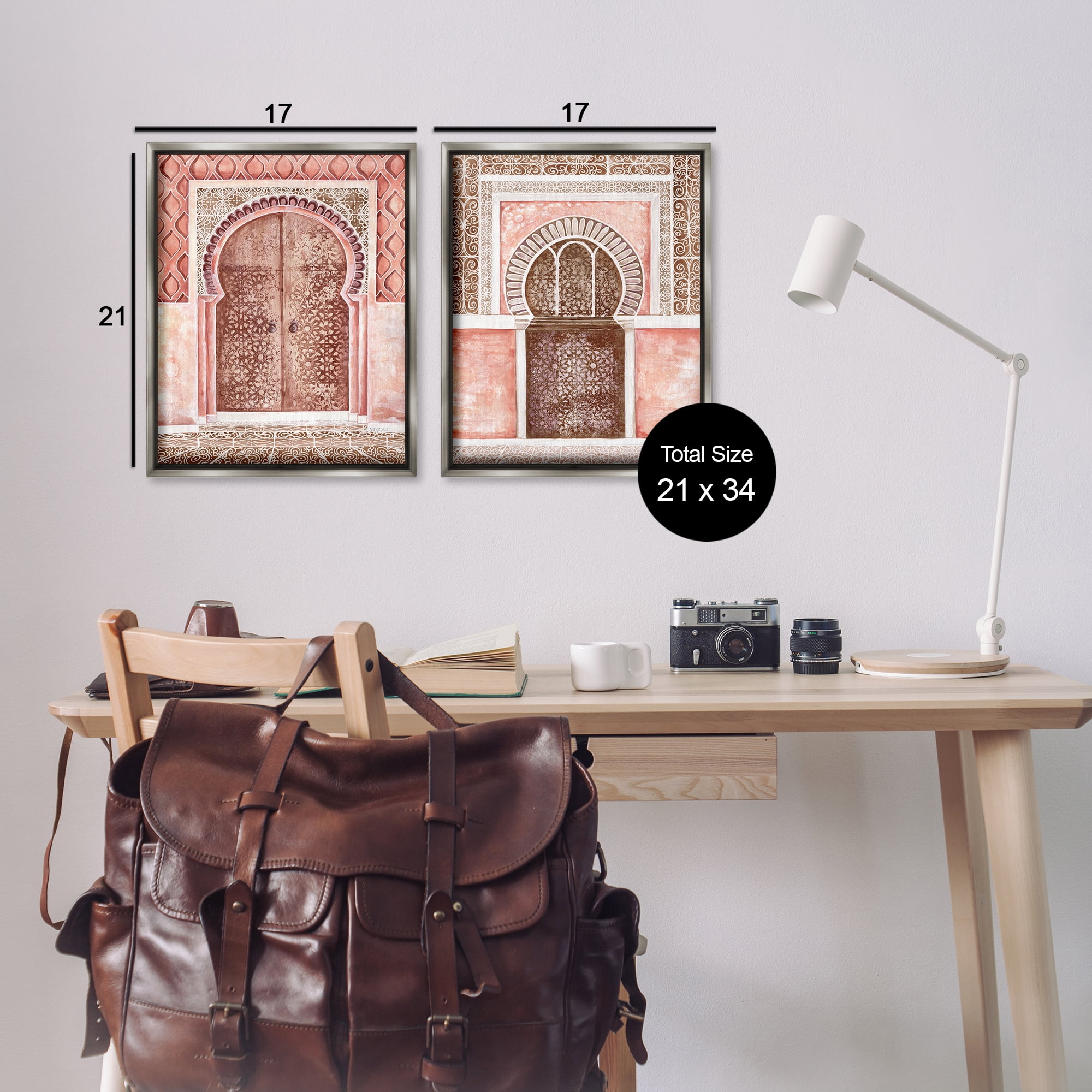Stupell Industries Moroccan Tiled Alcoves Buildings & Architecture Painting Gray Floater Framed Canvas Art Print Wall Art, 17 x 21, Set of 2