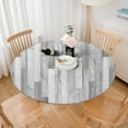 thumbnail image 3 of Round Tablecloth Fitted Elastic Edge Patio Table Covers Wrinkle Resistant Waterproof Vinyl Table Cloth for Picnic Camping Indoor and Outdoor，Grey Wood Grid Stripe 36"-44", 3 of 4