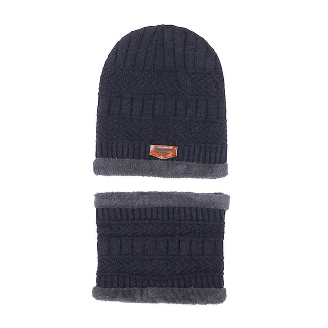 Winter Hat & Neck Warmer Set, Polyester Fiber, Fleece-Lined, High Elasticity, Warm & Fashionable