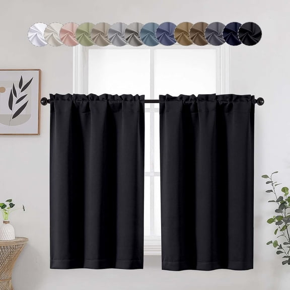 MKEUDQ-Black Blackout Curtains for Bedroom Living Room 45 Inch Length 2 Panels, Soft Solid Thermal Insulated Short Room Darkening Curtains, Modern Rod Pocket Drapes, Black, Each 30" Wx45 L