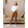 thumbnail image 5 of HDE Girl's Leggings Holiday Stretchy Full Ankle Length Stripe and Black Tights Orange and Black Stripes 4-5, 5 of 6