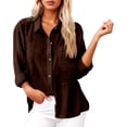 thumbnail image 2 of Long Sleeve Shirts for Women 2026 Spring Cotton Linen Roll Up Sleeve Button Down Collared Dressy Casual Office Work Blouse, 2 of 5