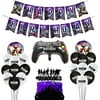 Tomshoo Party Supplies Set Happy Birthday Hanging Gaming Banner Birthday Cake Topper Foil Balloons Video Game Theme Decorations Supply Kit for Adults Teens
