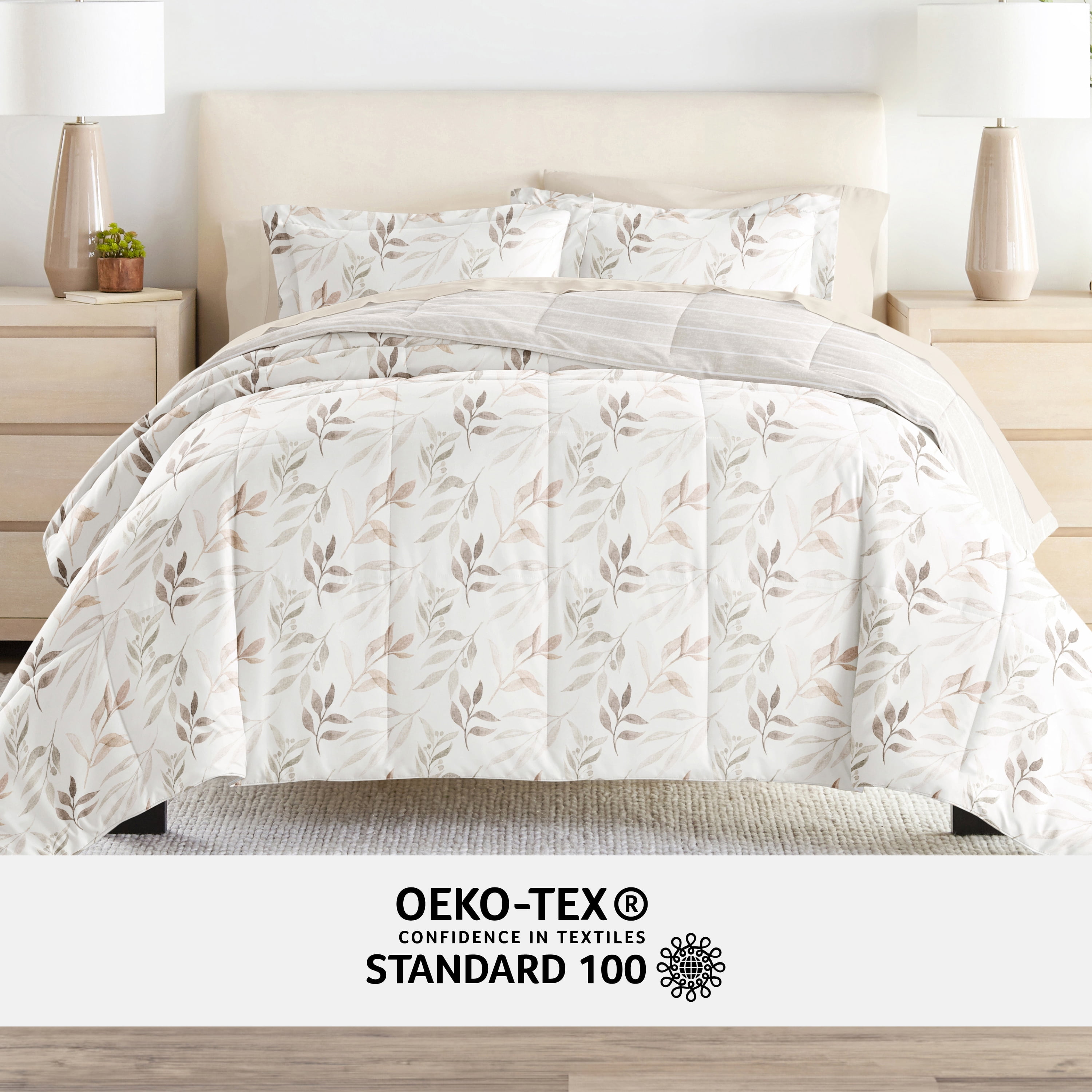 Noble Linens 7 Piece Bedding Bundle, Microfiber Patterned Comforter and Sheet Set, Full