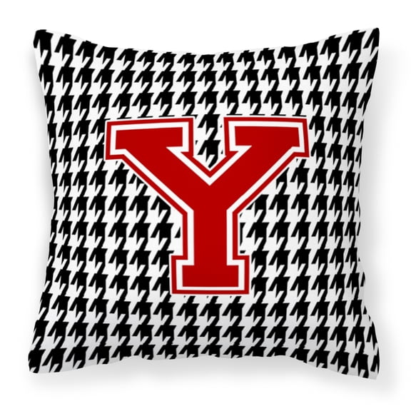 Letter Y Monogram - Houndstooth Black Fabric Decorative Pillow