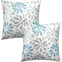Abstract Flower Outdoor Decorative Throw Pillow Cover Blue Grey Two-Tone Blossom Floral Design Cushion Covers Set of 2 Geometry Modern Square Farmhouse Pillowcase for Home Couch Bed Decor