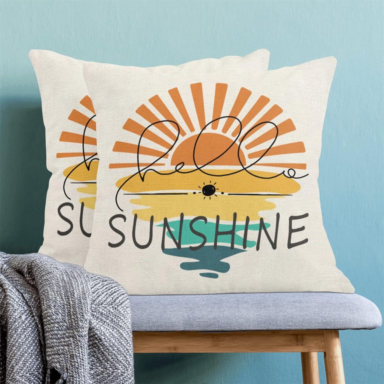 Rainbow Sun Pillow Covers 20x20 Inch - Set Of 2 Boho Linen Blend Throw Pillow Cases