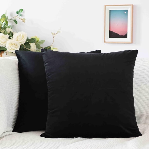 Fundas de almohada de terciopelo negro, 18x18 pulgadas, paquete de 2 fundas de cojín cuadradas decorativas suaves para sofá, cama, coche, 45x45 cm