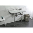 thumbnail image 4 of Kingston Brass LMS36MBSQ8 Pemberton 36" Carrara Marble Console Sink with Brass Legs (8-Inch, 3-Hole), Carrara Marble White/Brushed Nickel, 4 of 8
