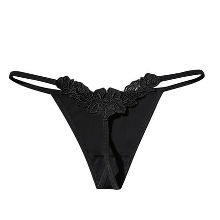 

BIZIZA Women s Thongs Sexy T-Back Plus Size Lace Underwear Floral Panty Black L