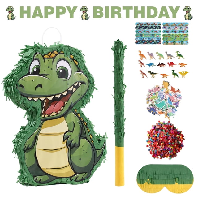 Set de Fiesta Piñata de Dinosaurio 40x30x7 cm Kit de 132 Piezas