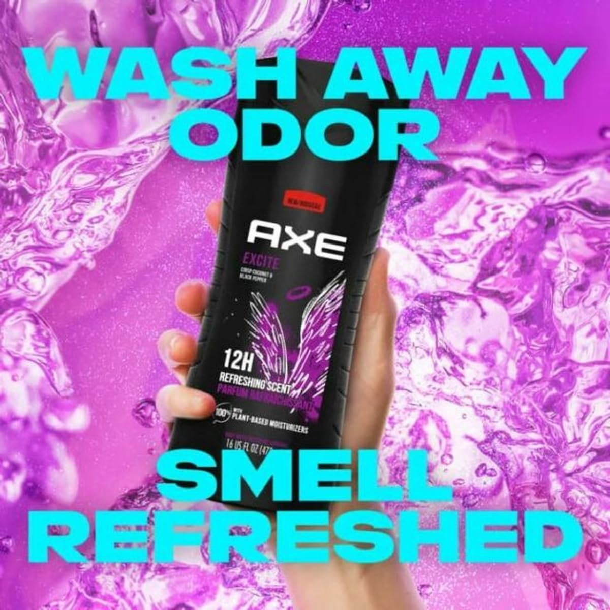 AXE Men's Liquid Body Wash 12H Refreshing Scent Excite Crisp Coconut & Black Pepper Scent-16 oz. Each - Pack of 2 (32 oz in total) C6