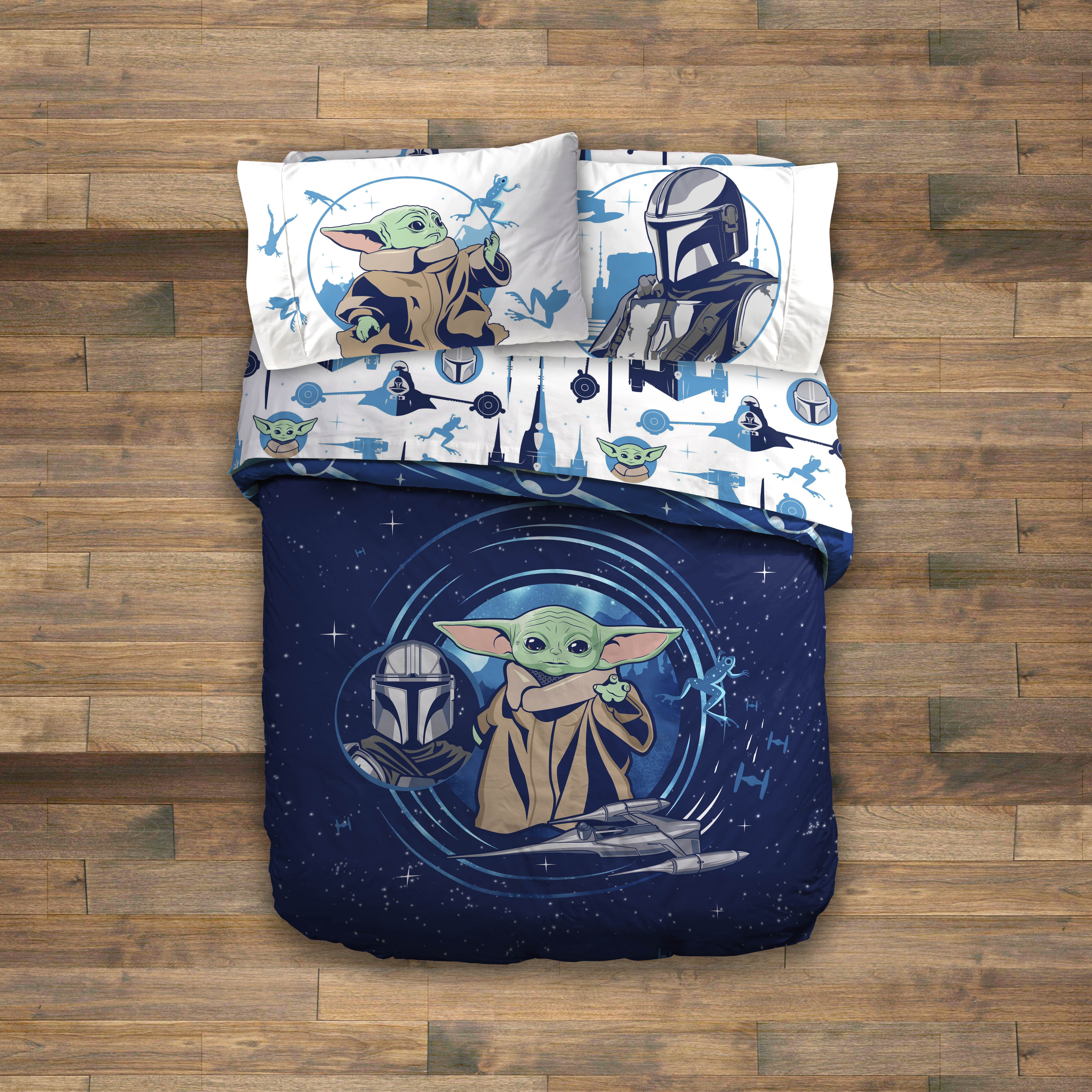 Star Wars Grogu Blue 7 Piece Full bed Set w/ Sham, 100% Microfiber