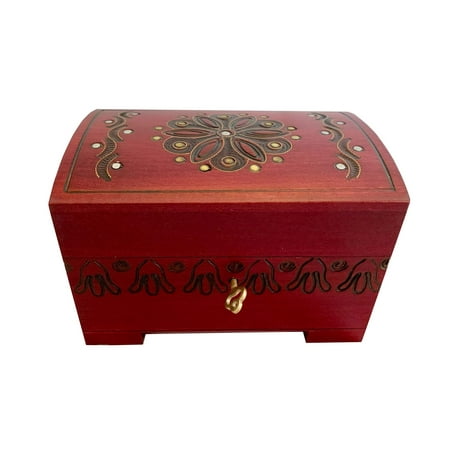 Jewelry Boxes With Locks Burgundy Wooden Handmade Chest with Lock and Key Polish Jewelry Keepsake Box Art Deco Flower ()