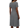 thumbnail image 5 of HAJWOH Women's Cocktail Trendy Dresses Formal Wedding Guest Modest Church Vintage Tea Party Midi Evening V Neck Shirts Sundress, 5 of 8