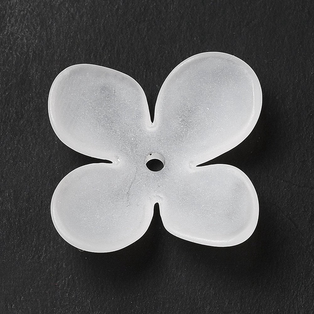 500gs Transparent Acrylic Bead Caps 4-Petal Frosted Flower White 26x26.5x5mm Hole: 1.8mm about 769pcs/500g